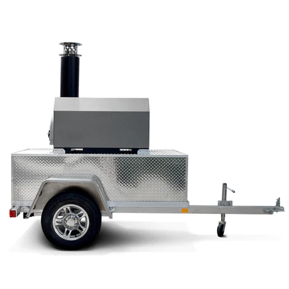 Chicago Brick Oven CBO-750 Tailgater Wood Fired Pizza Oven with Metal Insulating Hood on Custom-Built Aluminum 2-axle Trailer CBO-O-TAIL